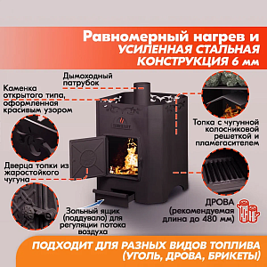 Печь банная ПЕЧИТЕПЛОВ "Дубок" без ВТК (6 мм) 